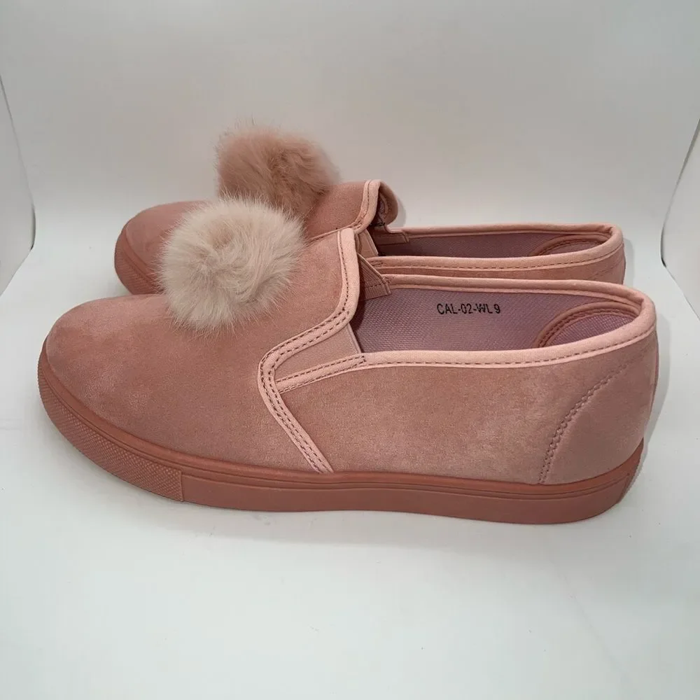 Ositos CAL-02K Blush Pink Slip On Pom Pom Sneakers Loafers Shoes Size 8 New